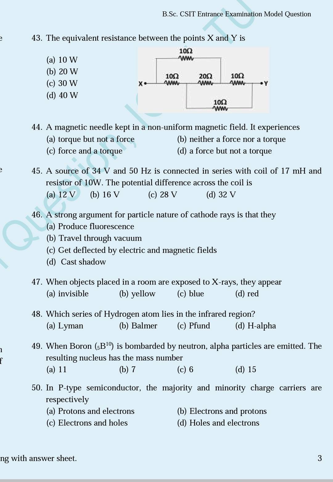 B Sc CSIT Entrance Model Question Set 1 St