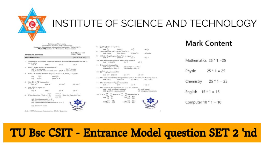 Model Question Of B.Sc. CSIT Entrance Exam Set 2 ' Nd